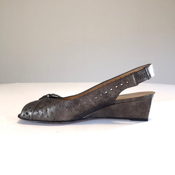 Stuart Weitzman Womens Gray Perforated Leather Wedge Heels Slingback size 6.5 - Picture 6 of 13
